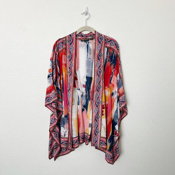[Tolani Collection] Open Front Watercolor Abstract Print Kimono Coverup Top 2X - Picture 2 of 12